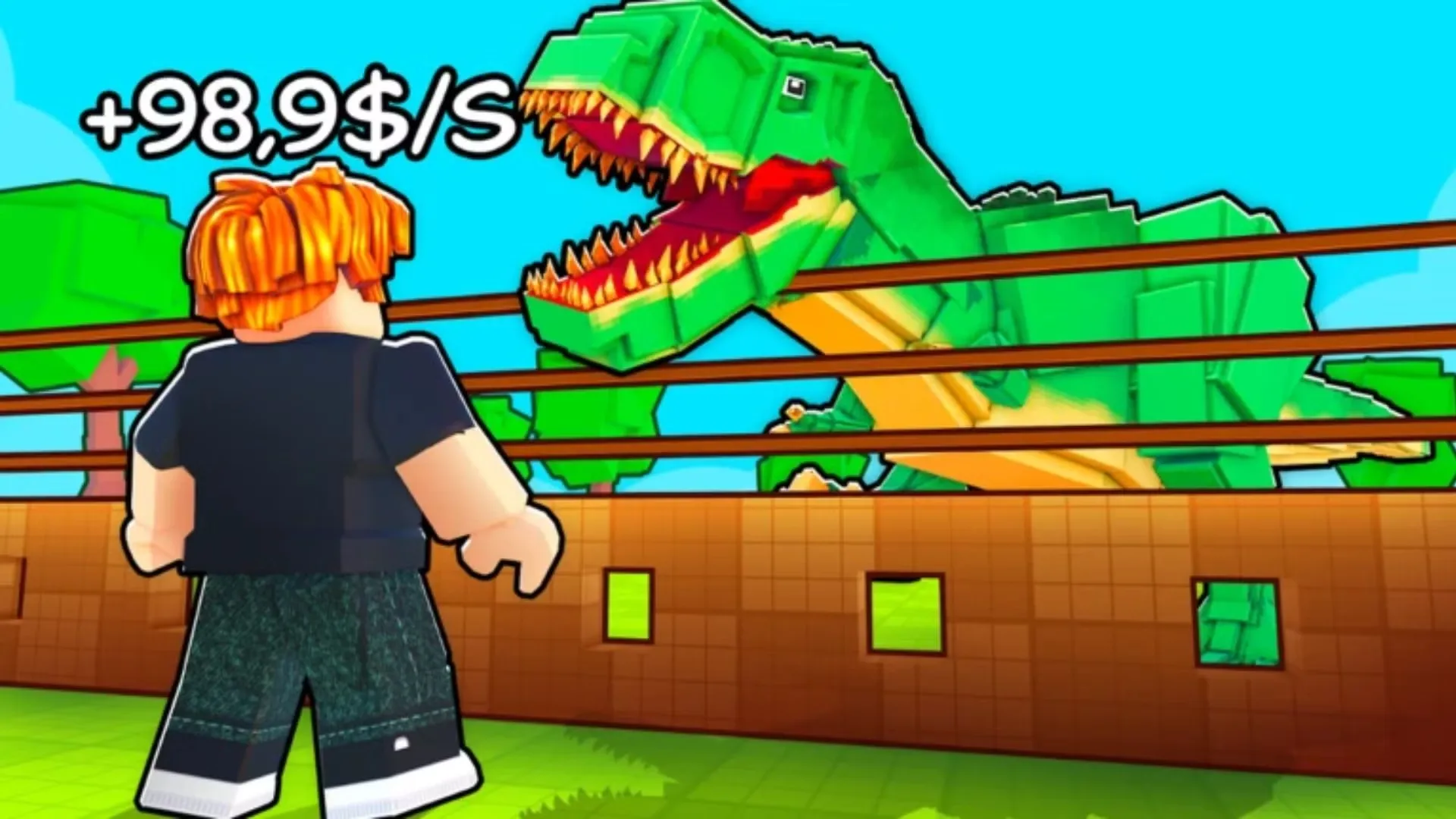 My Dino Park giant green T-Rex in fenced enclosure